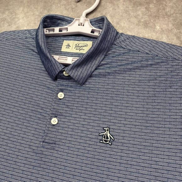 Penguin Golf Polo Shirt Mens XL Blue Maze Pattern Performance Outdoors Sports - Picture 1 of 11